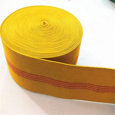 Κίνα 70mm κίτρινο Webbing ταπετσαριών χρώματος με καουτσούκ για την επιμήκυνση εδρών 20%-30% καναπέδων προμηθευτής